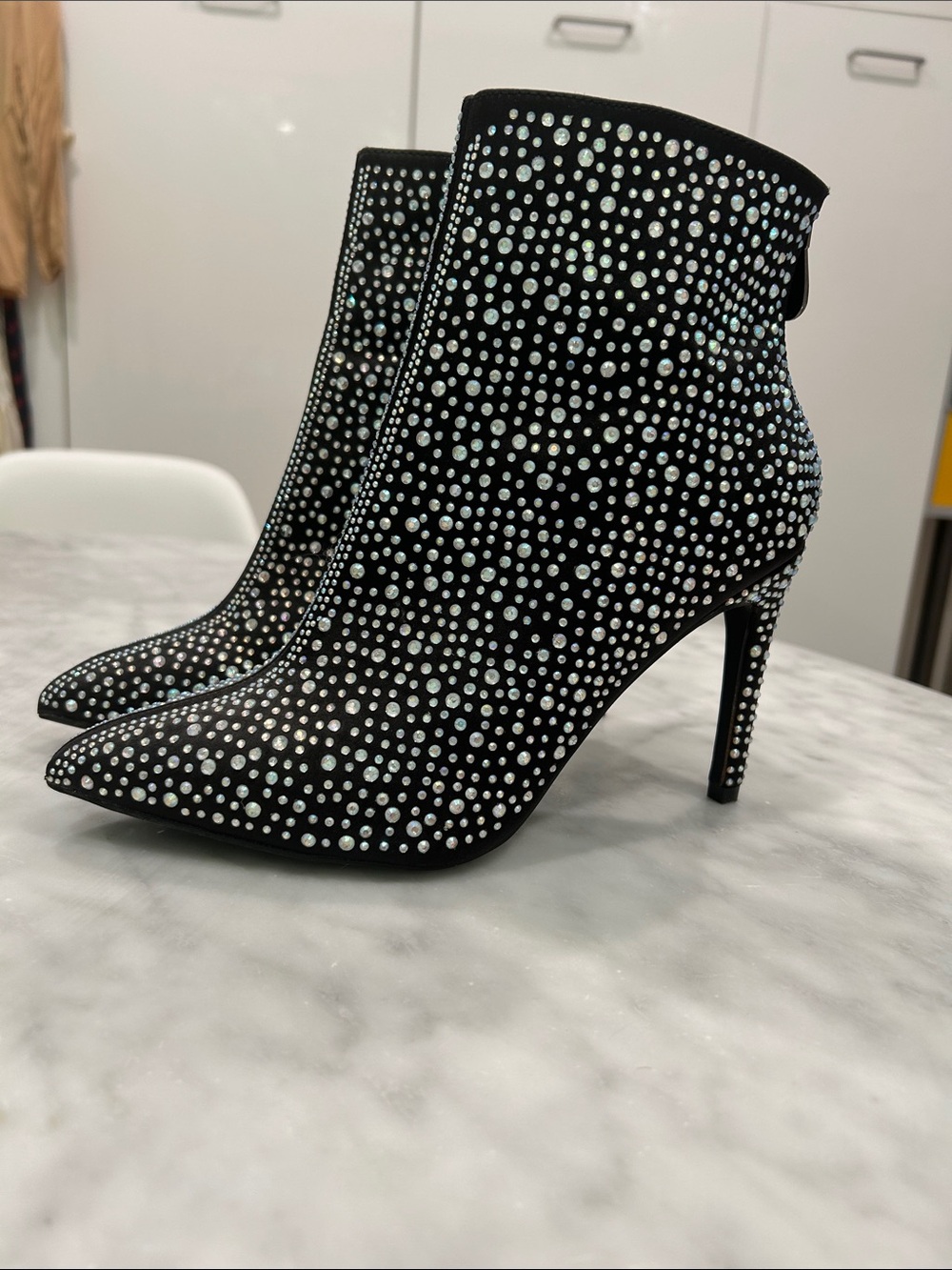 Cape Robbin Black Crystal-Studded Pointed Toe Ankle Boots